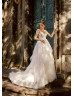 Ivory Lace Glitter Tulle V Back Ruffled Amazing Wedding Dress